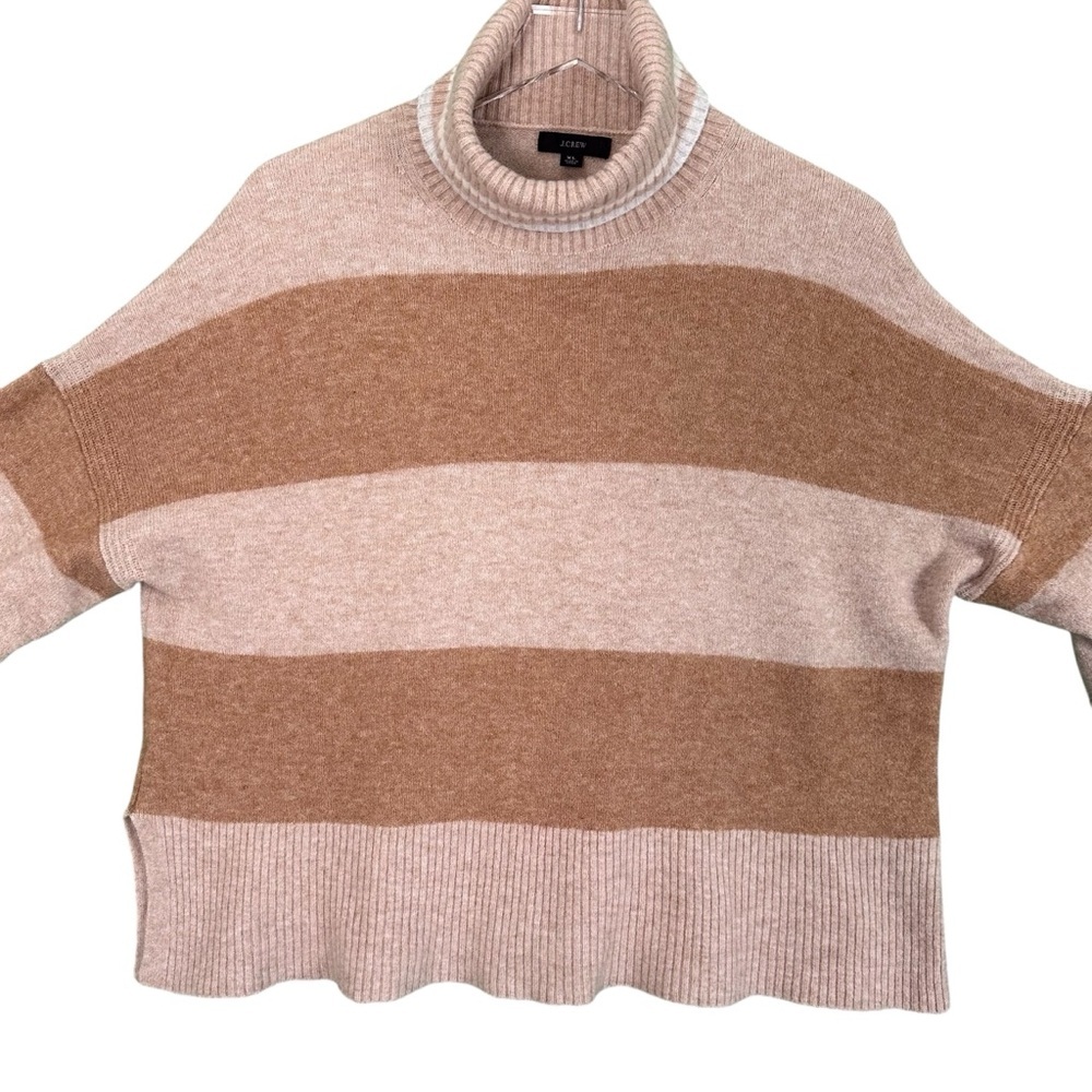 J.Crew Womens XL Oversized Alpaca Wool Turtleneck Sweater Stripe Neutral Cozy - Picture 11 of 15